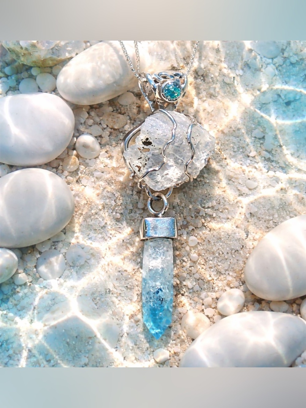 Moonstone, Topaz & Aura Quartz Necklace
